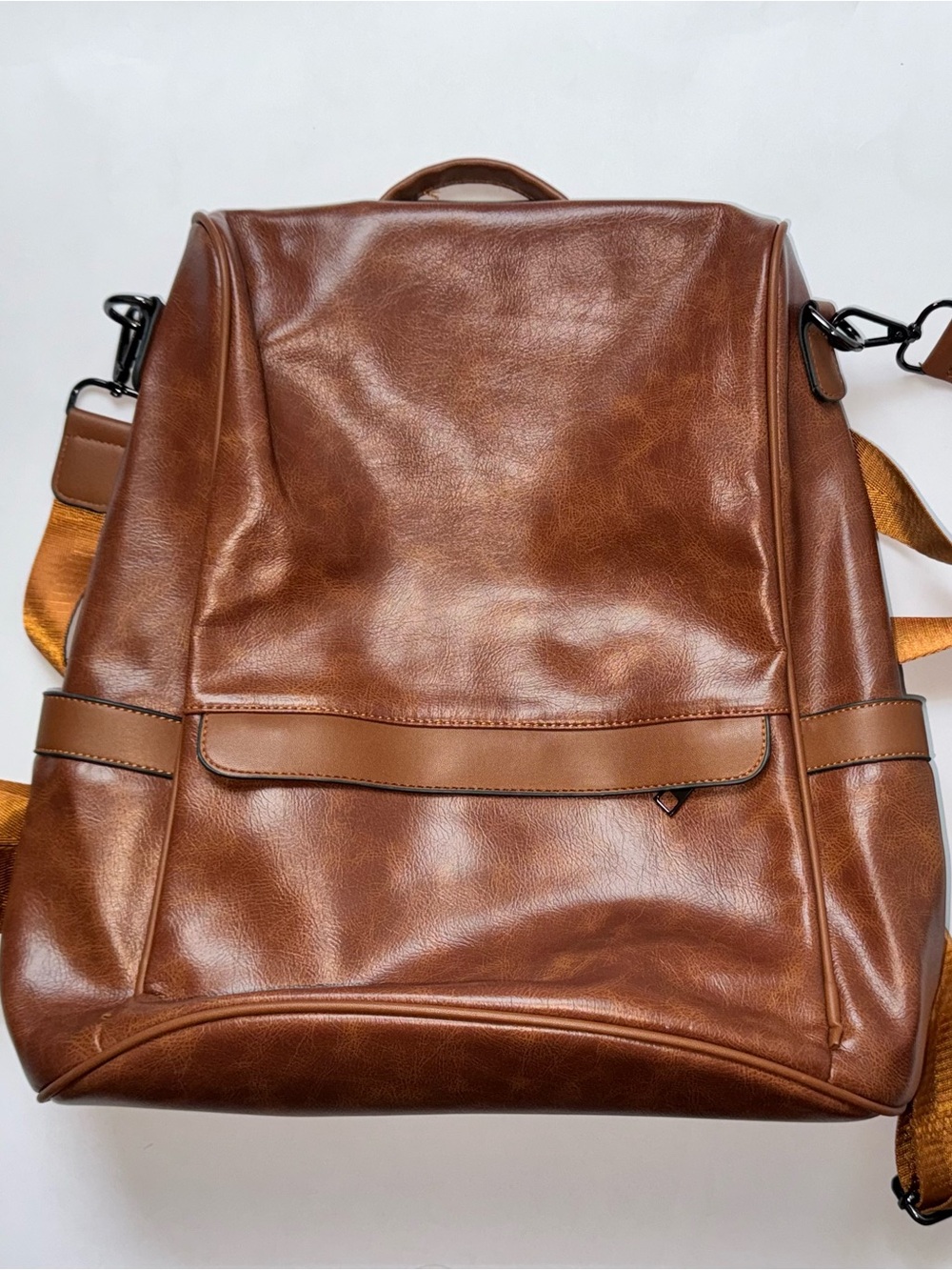 Camel Faux Leather Backpack Adjustable Straps